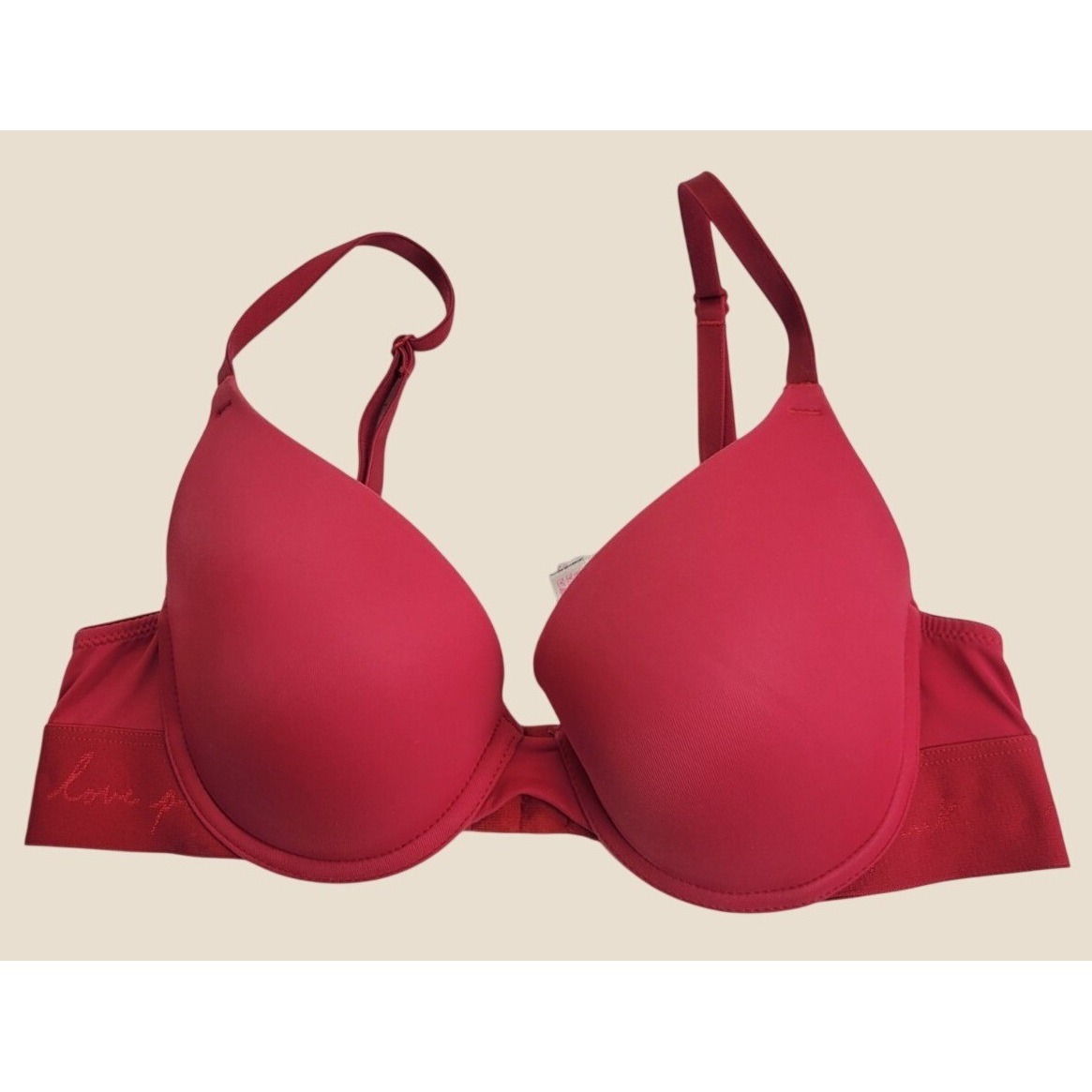 Pink Victoria's Secret Wear Everywhere T-Shirt Push-Up Bra Lingerie Red 34b